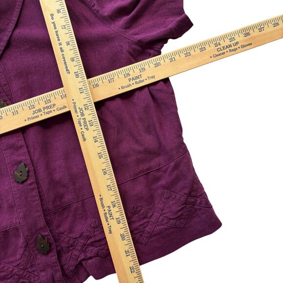 M.H.M. Melissa Harper Leaf-Button Short Sleeve Blouse Plum Drawstring 90s - Picture 4 of 6